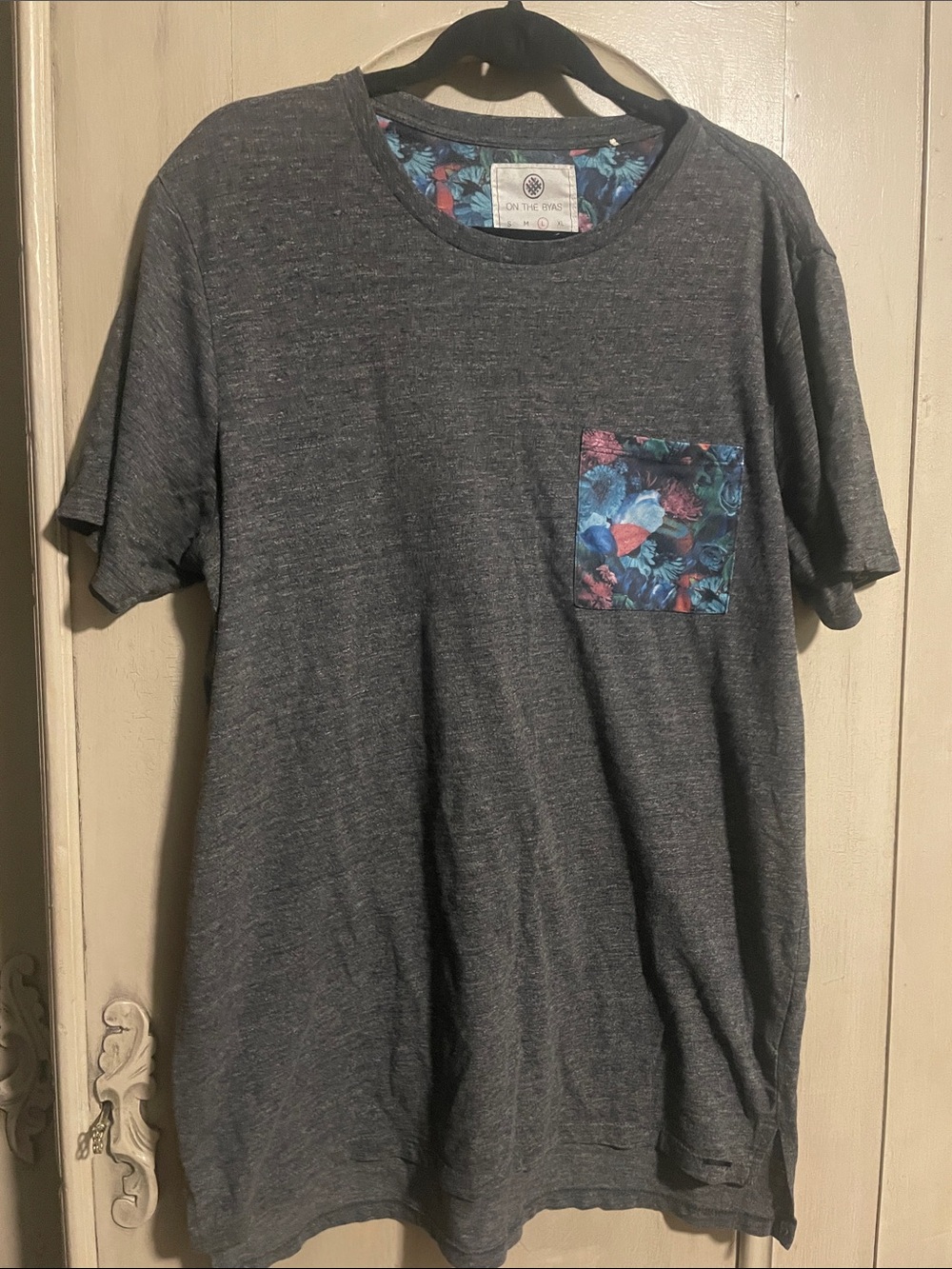 on the byas Charcoal Heather Tee with Floral Pocket